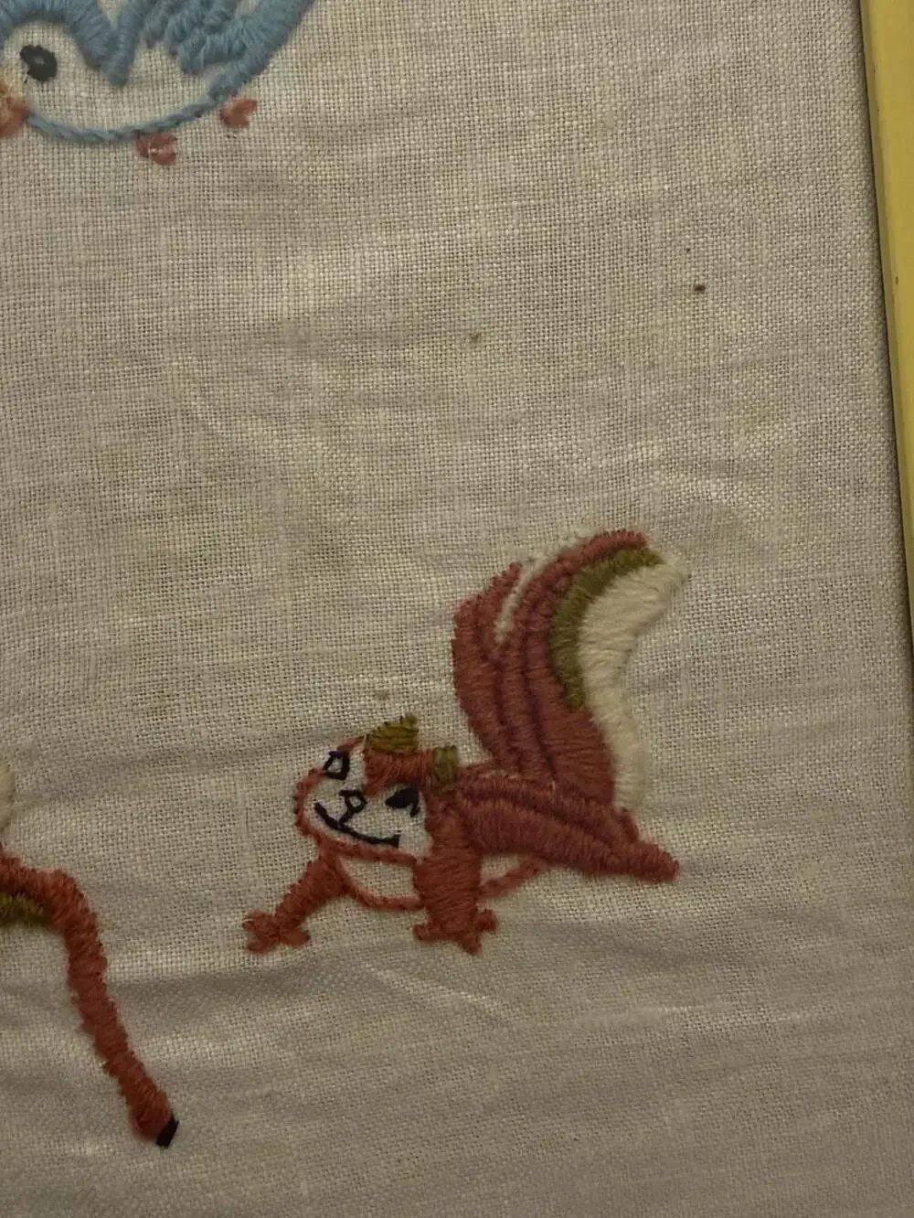 Vintage Embroidered Snow White Woodland Animals Framed Needlepoint Art